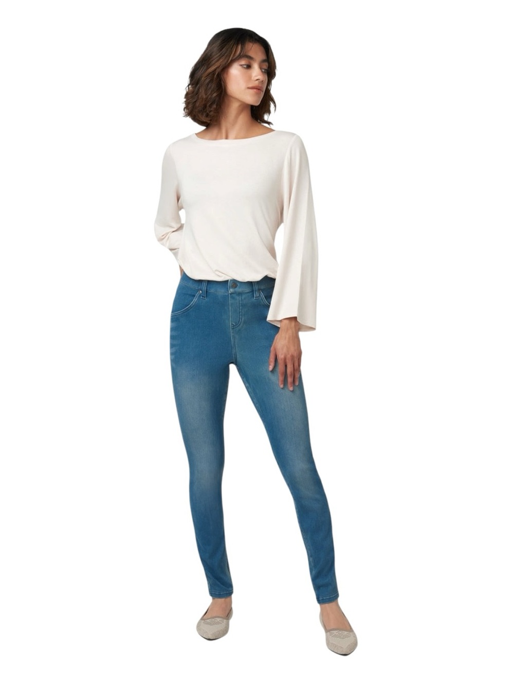 HUE ULTRA SOFT DENIM HIGH RISE LEGGINGS BLUE WASH LG NWT IN ORIGINAL PACKAGING